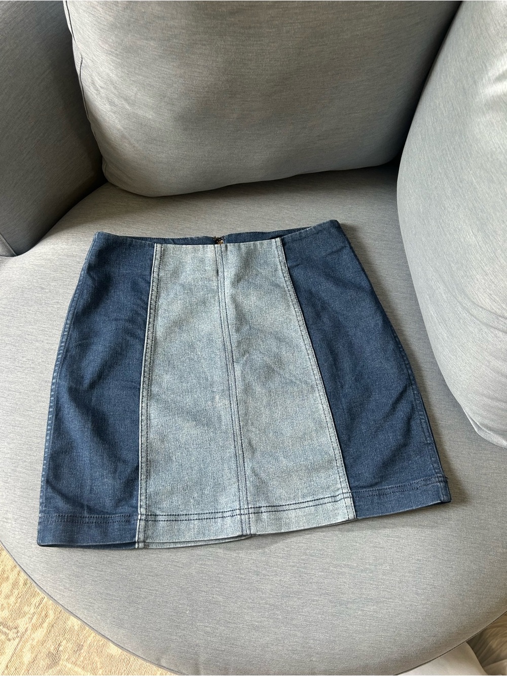Free People Two-Tone Blue Denim Mini Skirt